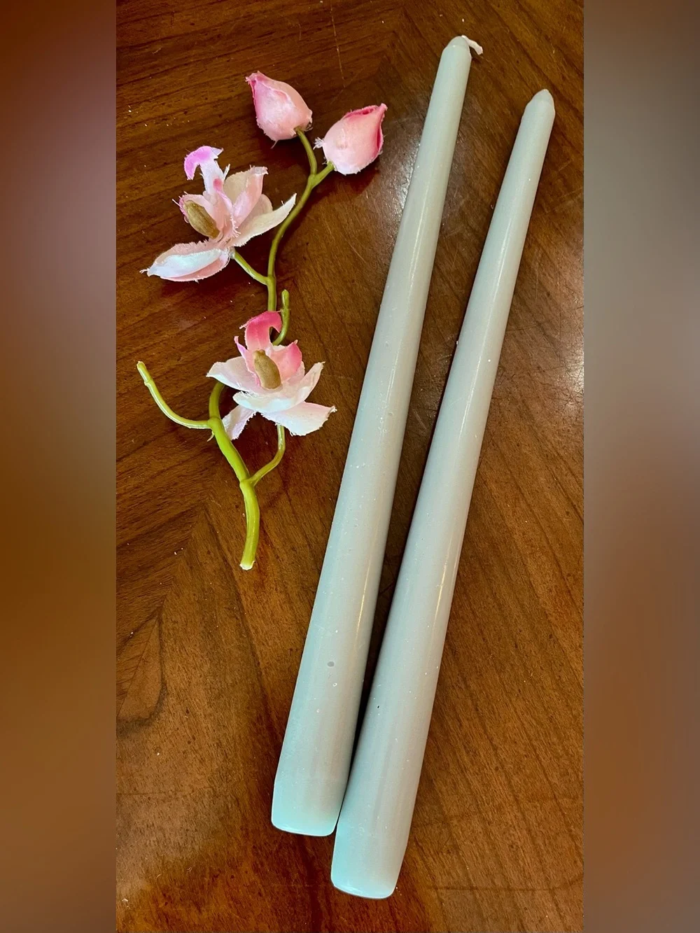 Pair Celadon Green Ceramic Artichoke Taper Candle Holders & Candles -VTG Style